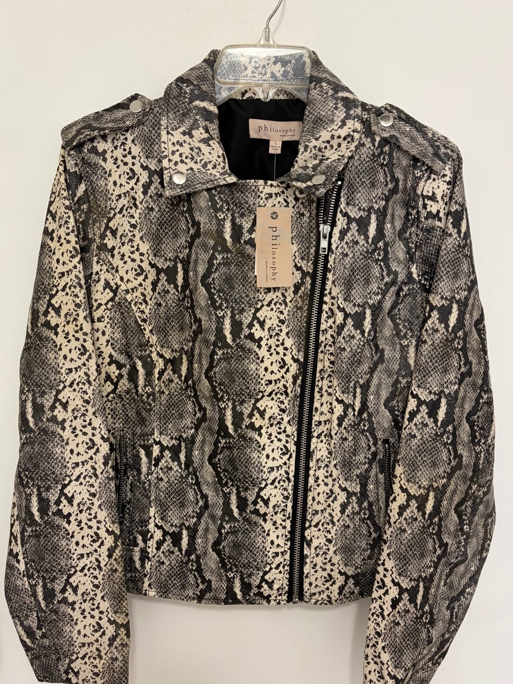 Philosophy Snake-Print Moto Jacket in Black & Cream